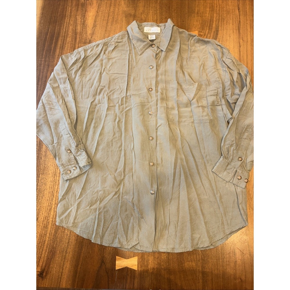 Vintage 90s Express Paisley Western‎ Button Down Shirt Sage Green Md Rayon